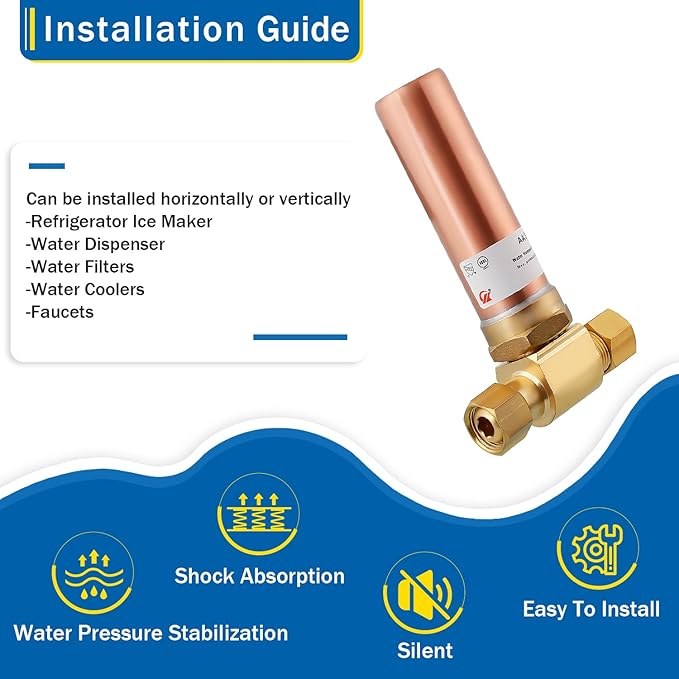Water Hammer Arrestor 3/8" OD Comp x 3/8" FEM Comp Tee, Copper Hammer Arrestor, Applicable for Faucet, Dishwasher and Water Dispenser(Pack of 4)