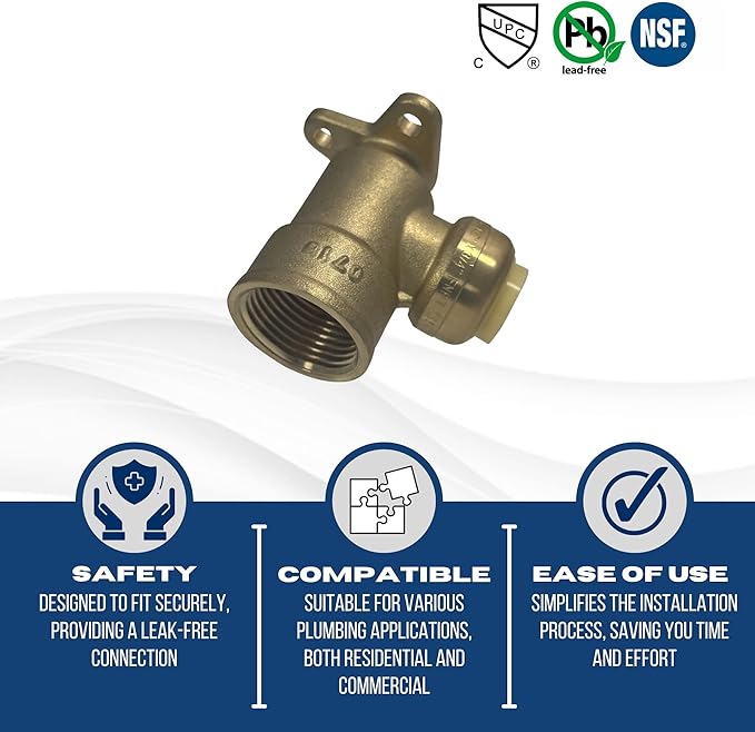 XFITTING Push Fit 1/2 Inch x 3/4 Inch Female NPT Elbow with Drop Ear, 10 Pieces