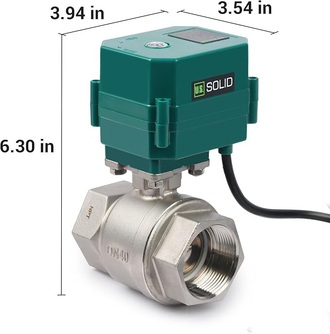 U.S. Solid 1-1/2" Motorized Ball Valve with US Plug 110VAC Stainless Steel Electrical Ball Valve,Auto Return, Normally Closed, IP65