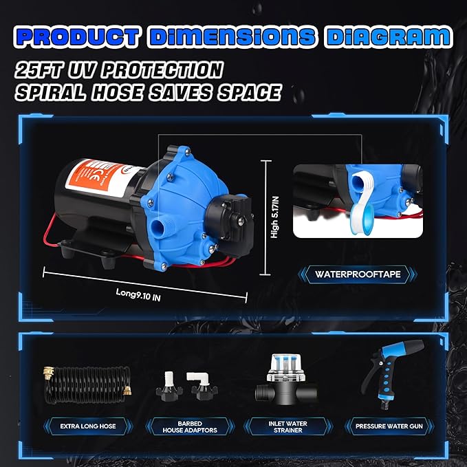 12V DC RV Fresh Washdown Pump Kit, 70PSI7GPM,Marine Self-Priming Water Pump with Pressure Switch, High-Performance RV Fresh Water Pump for Boats,Campers,Travel Trailers,Sprayers,and Yachts