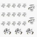 20-Pack GUOFIS Angle Stop Valve with Dual Compression Outlet,1/2" Fip Iron Pipe Inlet x (3/8" x 3/8") Outlet Shut-off Valves(1/4 Turn,Chrome)(VALVE369-20Pack)