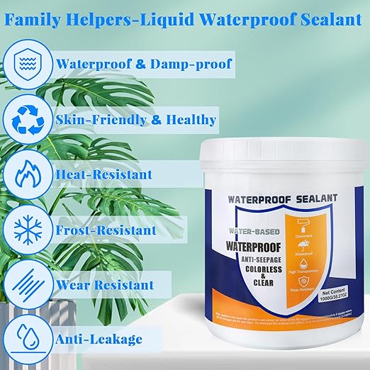 Invisible Waterproof Sealant & Transparent Coating - 70.6 oz Liquid Leak Repair for Roof, Walls, Bathroom, Kitchen | Indoor/Outdoor Use with 3 Brushes | Anti-Leakage & Crack Protection