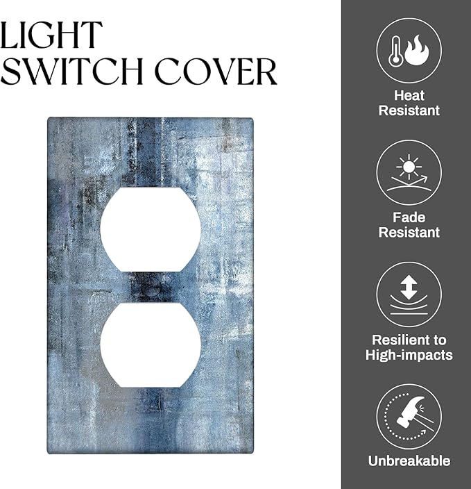 Blue Grey Duplex Electrical Outlet Wall Plate Decortive Light Switch Cover Abstract Art Wall Plate Cover Wallplates for Bedroom Kitchen Home Decor