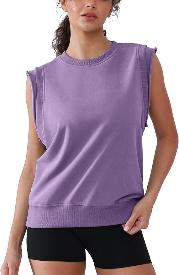 Workout Tank Tops Woman Crew Neck Athletic Tops Cotton Sweatshirt Loose Fit Muscle Tanks Runnning Gym Sports Shirt