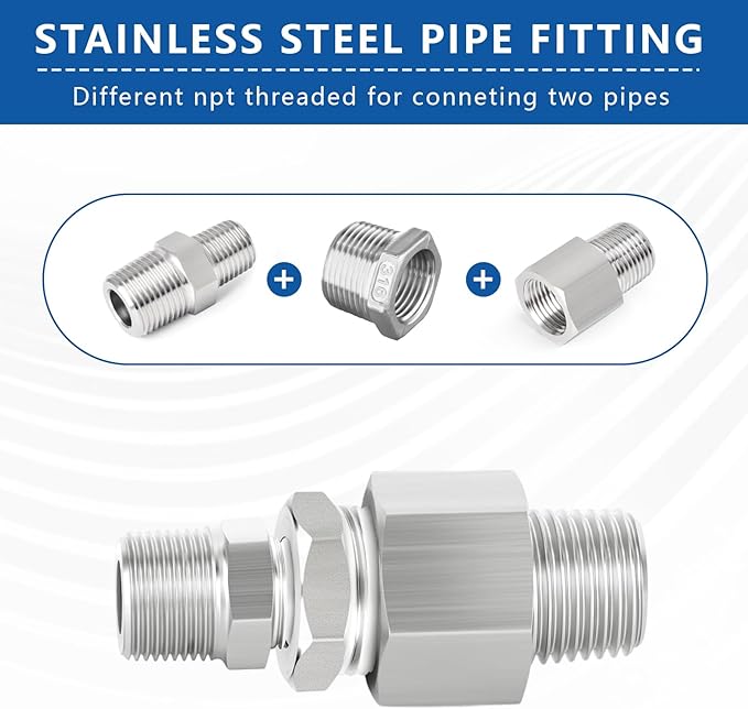 316 Stainless Steel Hex Bushing Reducer, 1/2" NPT Male to 3/8" NPT Female Pipe Fitting Adapter - Corrosion Resistant Connector for Plumbing, Hydraulic, Air, Oil & Gas Systems (1/2" to 3/8")