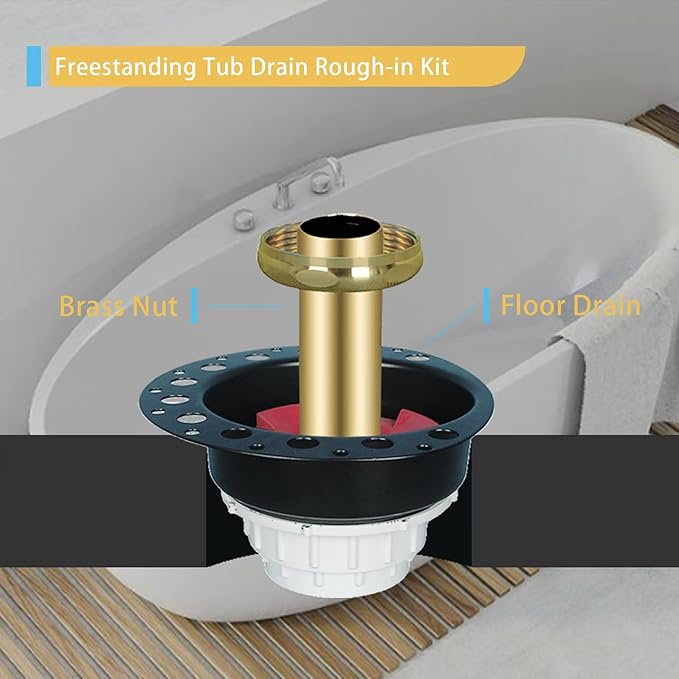 Freestanding Tub Drain Rough-in Kit with with ABS Plastic Adapter and Brass Tail Pipes Fit for Freestanding Bathtub & Floor Mounted Bathtub & Copper Bathtub