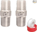 1/4" Male x 1/4" Male NPT Threaded Hex Nipple Pipe Fittings 304 Stainless Steel Pipe Adapter Fittings Equal Nipples Connectors With Teflon Plumbers Tape (Pack of 2)