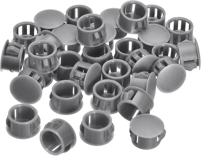 uxcell 15mm(19/32") Plastic Hole Plugs, 36Pcs Flush Type Panel Round Snap in Fastener Knockout Locking Plugs for Furniture Insert End Caps Panels, Grey
