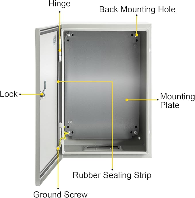 VEVOR NEMA Steel Enclosure 12×8×6,NEMA 4X Steel Electrical Box,IP66 Waterproof & Dustproof,Outdoor/Indoor Electrical Junction Box,with Mounting Plate