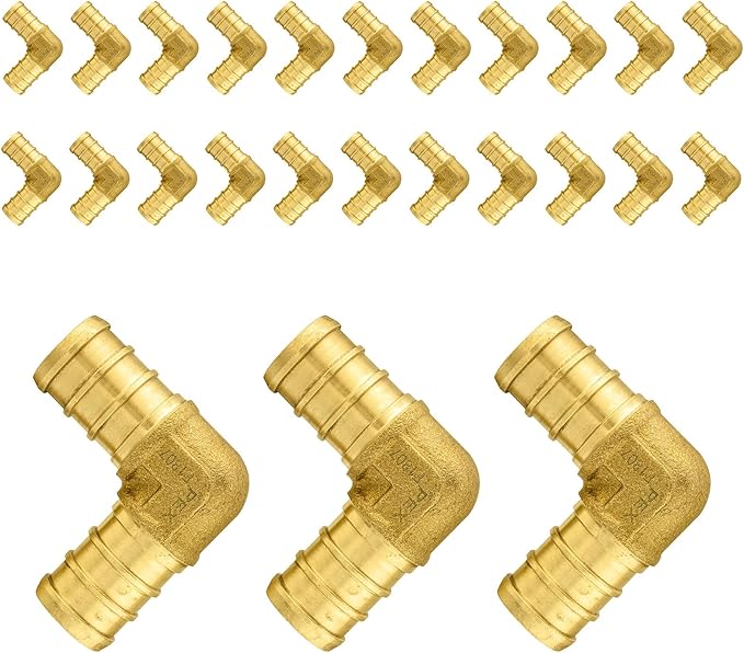 25-Pack PEX Fittings Niikappu 3/4"x3/4" Pex Elbow, Brass Crimp Pipe Fittings for PEX Pipes, ASTM F1807
