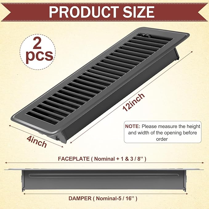 Retisee 4x12 Inches Floor Vent Covers Heavy Duty Floor Register Easy Installation Metal Heat Vent Covers with Rust Proof Finish for Home(Gray,10 Pcs)