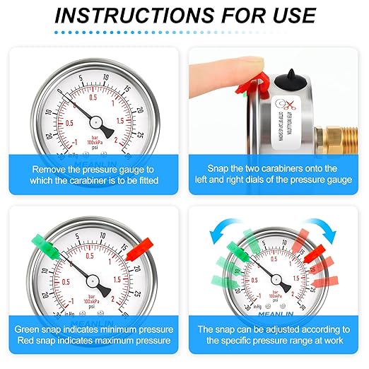 MEANLIN MEASURE -30inHG~30Psi Vacuum Gauge Stainless Steel 1/4" NPT 2" FACE DIAL Waterproof for Air Compressor HVAC Negative Pressure Hand Pump Pool Center Back Mount (with 2PCS Snaps)