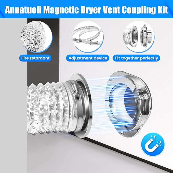 Magnetic Dryer Vent Coupling DV180, Airtight Seal Magntic Drver Vent Connector Kit, Including 6-Ply Aluminum Foil Duct and 2 Clamps