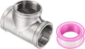 uxcell 304 Stainless Steel Tee Pipe Fittings G1-1/4" Female Tee Adapter 3 Way t Shaped Cast Pipe Fitting Connector with Seal Tape for Plumbing Drainage Pipes Heating Systems