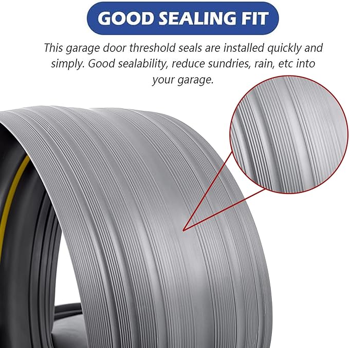 16.5Ft/5M Universal Garage Threshold Seal Strip Garage Door Bottom Weatherproof Strip Rubber DIY Weather Stripping Replacement Not Include Adhesive (Grey)