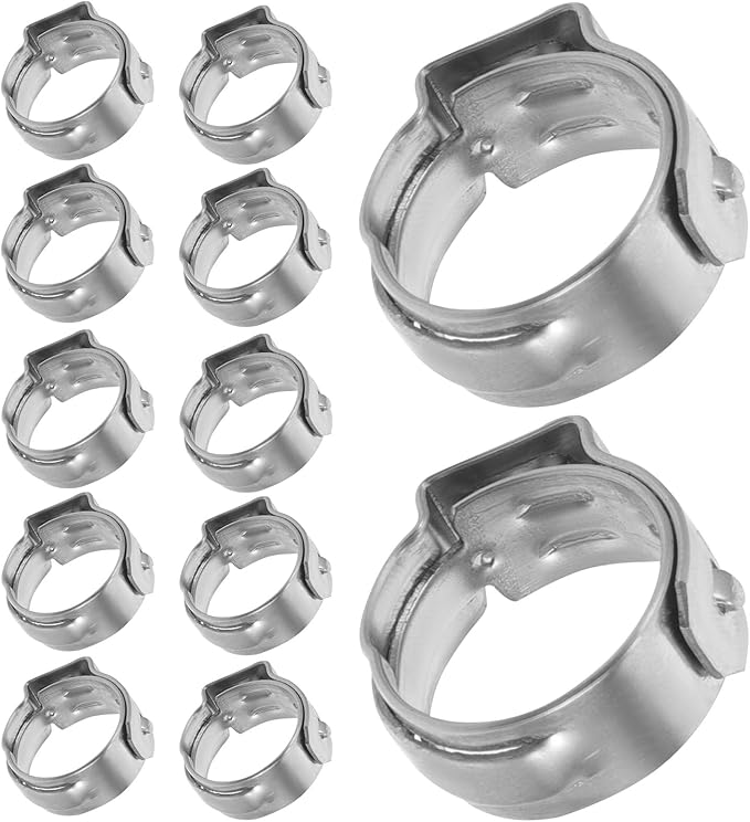 50Pcs Stainless Steel Pex Crimp Rings Single Ear Cinch Clamps for Pex Tubing Connection Plumbing Pipe Fittings Clamp Kit