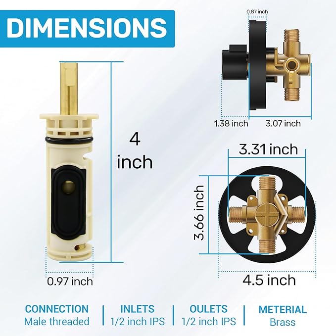 2510 Shower Valve Compatible with Moen Posi-temp Valve, Pressure Balancing Rough-In Valve, 1/2 Inch IPS Connection, Brass 4-Port for Bathtub and Shower