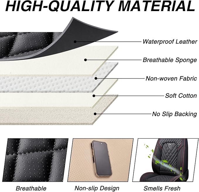 Car Seat Covers for Jaguar E-PACE 2018-2024,Breathable Nappa Leather Car Seat Protector,Front Seat Cover with Pillow Automotive Seat Cushion with Airbag Compatible(Front Seats,Black-Red)