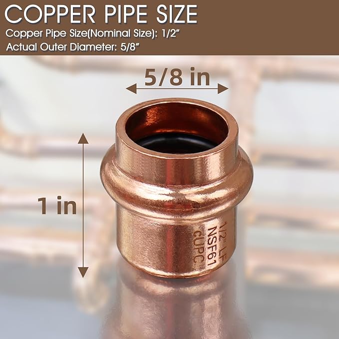 Copper Press Fittings 1/2" Copper End Cap, Zero Lead 1/2" Coopers Press Cap End Plug Coppers Pipe Caps for Plumbing,OD 5/8”,Use with Hydraulic Press Fitting Tool,12PCS