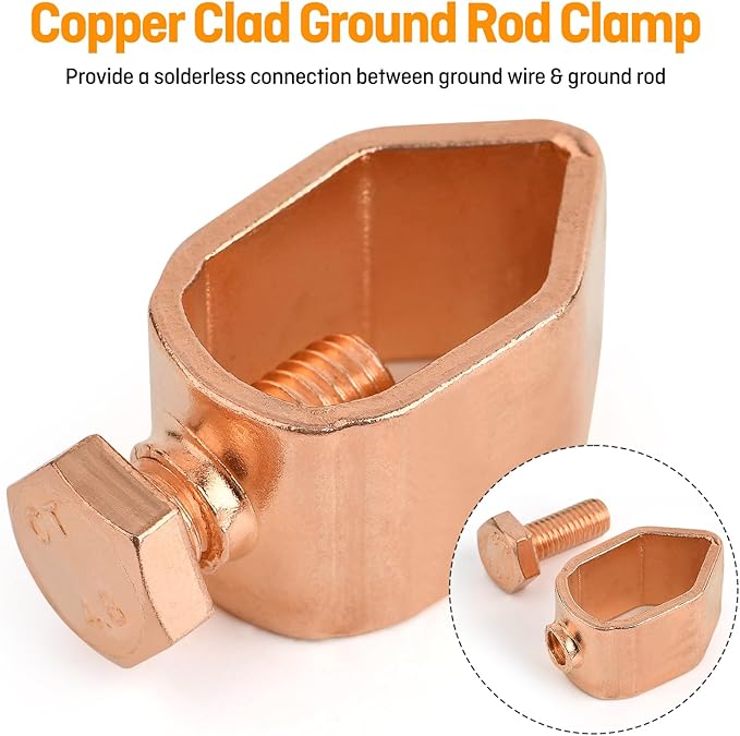 10PCS Ground Rod Clamp, Great for 1/2”- 5/8” Grounding Rods (10, Copper Clad Clamp (1/2''-5/8''))