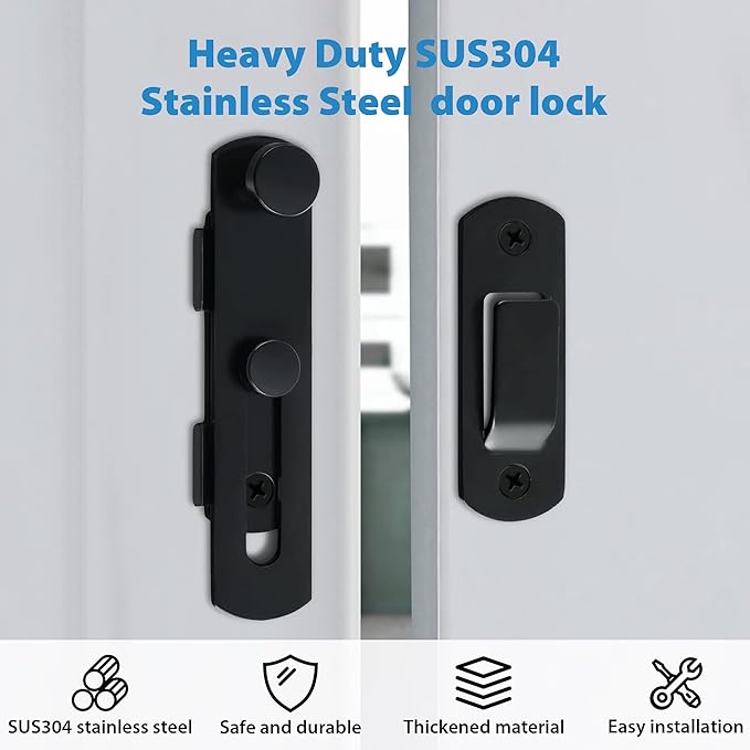 Alise 4 inch Flip Latch Gate Latches, Safety Door Lock for Barn Wood Fence Sliding French Doors,Heavy Duty SUS304 Stainless Steel Gate Hardware Matte Black MS9500-B