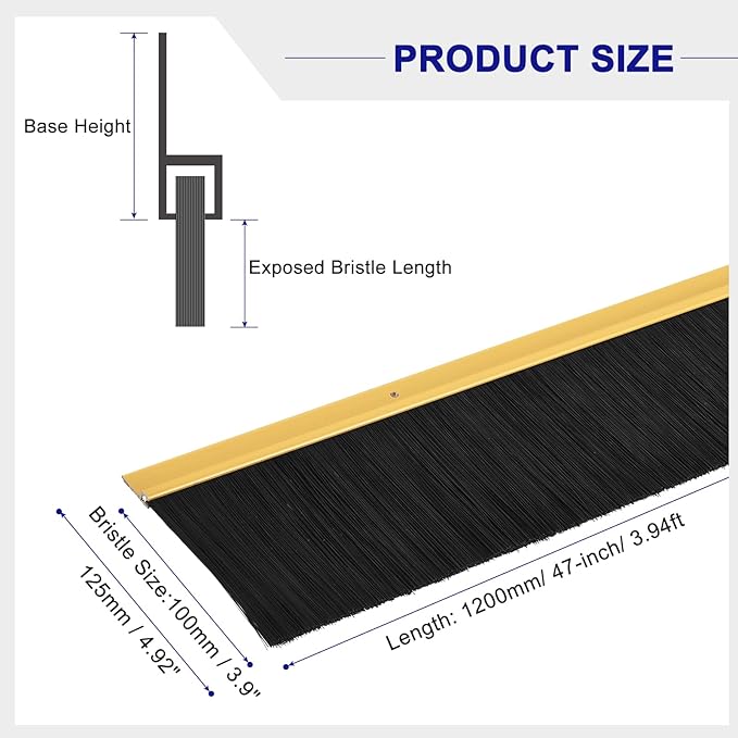 uxcell 2Pcs Door Brush Bottom Sweep H-Shape Aluminum Alloy Base with 3.9-inch PP Brush for Home, Industrial (47-inch L, Golden)