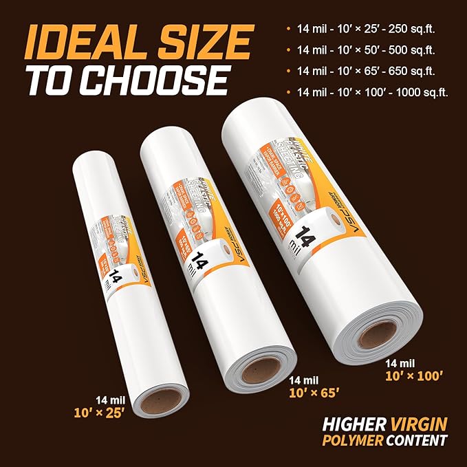 Crawl Space Vapor Barrier, 14 Mil Vapor Barrier, 10'x75', Thick White Plastic Sheeting, Drop Cloth White Vapor Barrier Covering for Crawlspace Encapsulation, Basement, Heavy Duty Polyethylene Film