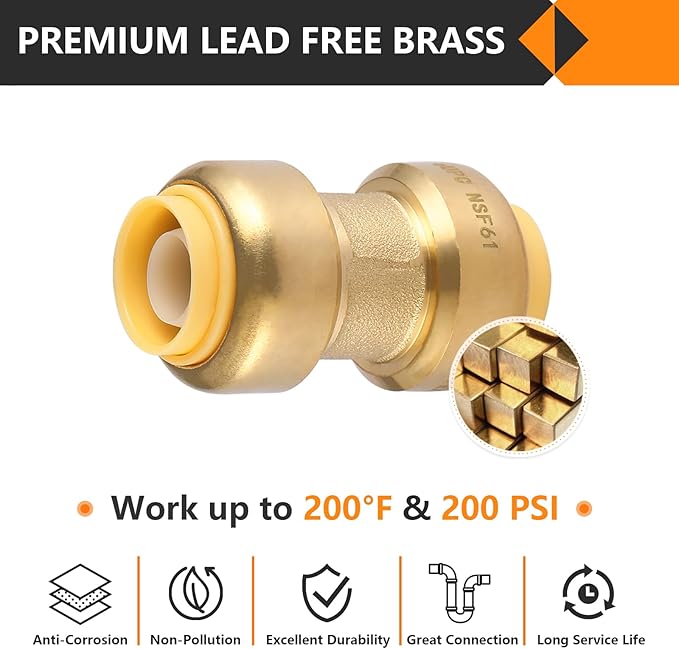 HeSun 12-Pack Pushfit Coupling, 3/4"x3/4" Push to Connect Plumbing Fittings with Disconnect Clip, Brass Push-fit Fittings for PEX, Copper, CPVC, PE-RT Pipes