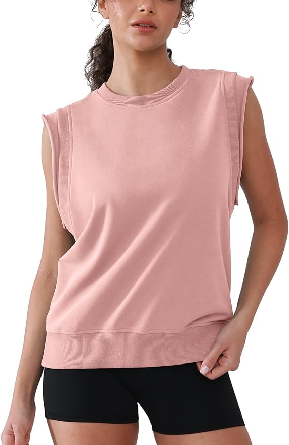 Workout Tank Tops Woman Crew Neck Athletic Tops Cotton Sweatshirt Loose Fit Muscle Tanks Runnning Gym Sports Shirt