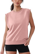Workout Tank Tops Woman Crew Neck Athletic Tops Cotton Sweatshirt Loose Fit Muscle Tanks Runnning Gym Sports Shirt