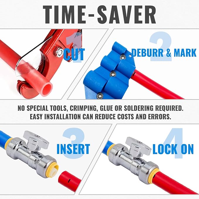 SUNGATOR 1/2 Inch Straight Shut Off Valve, 1/2 Inch Pushfit Straight Stop Valve, No Lead Brass Plumbing Fittings Push to Connect PEX, Copper, CPVC, With 1 Disconnect Clip, Pack of 6