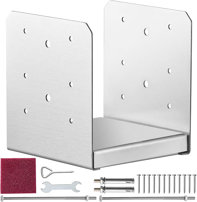 VEVOR 6"x 6" Post Base, 1Pcs Stainless Steel Adjustable Post Anchor Bracket(Internal 5.9 x 5.5"), Adjustable Post Base for Pavilion Deck Porch Handrail Railing Support Decorative Anchor Plate