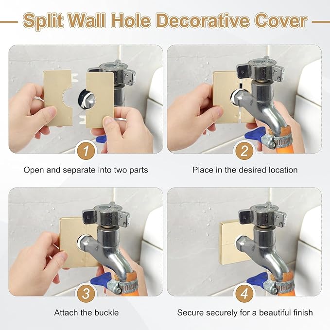 PATIKIL Wall Split Flange 86mm / 3.4" OD, 4 Pcs Square Escutcheon Plate Cover PPR Plumbing Cover Plates with Self-Adhesive Tape for 22mm / 0.9" Dia Water Pipe Faucet, Black