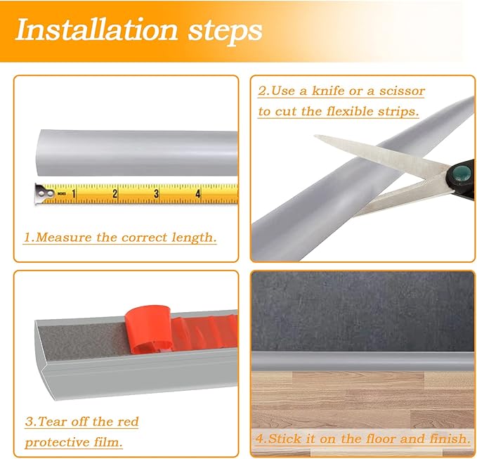 Floor Rubber Transition Strip Self Adhesive Carpet to Tile Transition Strip Edging Trim Strip for Threshold Transitions with a Height Less Than 5 mm/0.2in (Grey, 6.56FT)