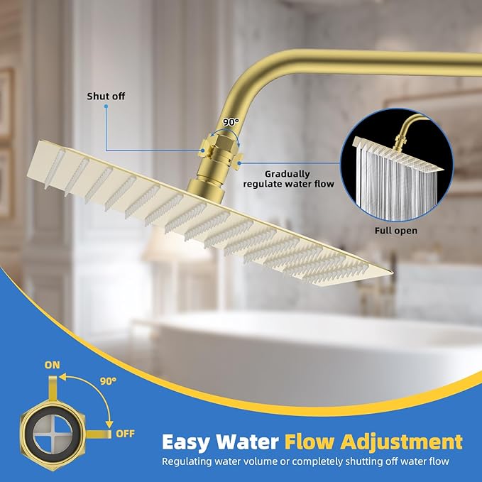 Hibbent All Metal 1 Pack Shower Head Flow Control Valve, G1/2 Brass Shut-off Valve with Metal Handle Lever, Shut OFF Water Flow Control Regulator for Handheld Shower, or Bidet Sprayer, Brushed Gold