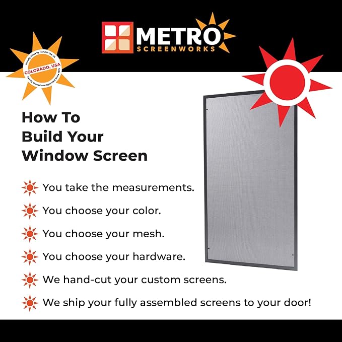 Metro Screenworks Custom Window Screens Fully Assembled and Ready to Install - Window Screen Replacement for House, (Almond) Pre-Framed Mesh Replacement Window Screens, Home, Patio, & More