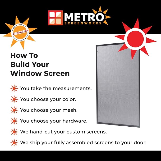 Metro Screenworks Custom Window Screens Fully Assembled and Ready to Install - Window Screen Replacement for House, (Silver) Pre-Framed Mesh Replacement Window Screens, Home, Patio, & More
