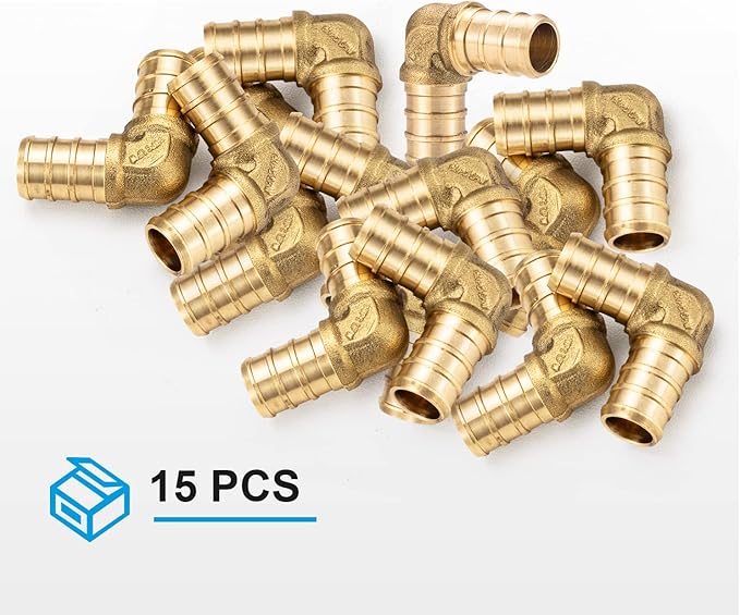 WMAXPFIT(15 Pack) 1/2 Inch PEX 90 Degree Elbow F1807, LF Brass crimp fitting for PEX-b pipe
