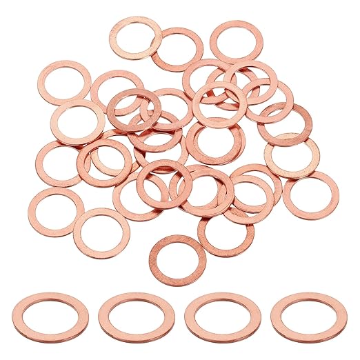 uxcell 75Pcs M14 Flat Washer Copper Washer Sealing Rings, 14mm ID 20mm OD 1mm Thickness Copper Crush Washers Metric Sealing Gasket for Plumbing Machinery Automotive