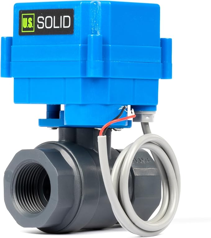 U.S. Solid 3/4 inch UPVC Motorized Ball Valve - AC 85V-265V Plastic Electrical Ball Valve with Full Port, 2 Wire Auto Return, Normally Closed