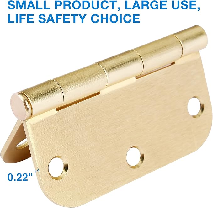 Door Hinges Satin Brass 3.5 Inch x 3.5" Interior Gold Door Hinges for Doors 18 Pack Brushed Brass Door Hinge 3-1/2" Rounded 5/8" Radius Corners Bedroom Residential Standard Indoor Door Hardware Hinge