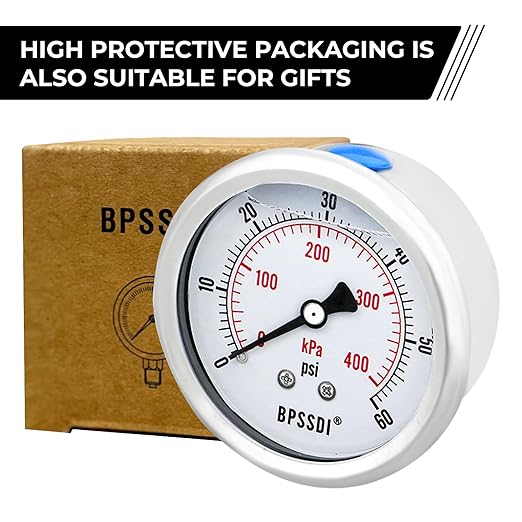 0-60 Psi Glycerin Liquid Filled Low Pressure Gauge, 2.5" Dial Size, 1/4" NPT Back Mount, 304 Stainless Steel Case, for Water Pipe, HVAC, Water Oil Air Pressure Test