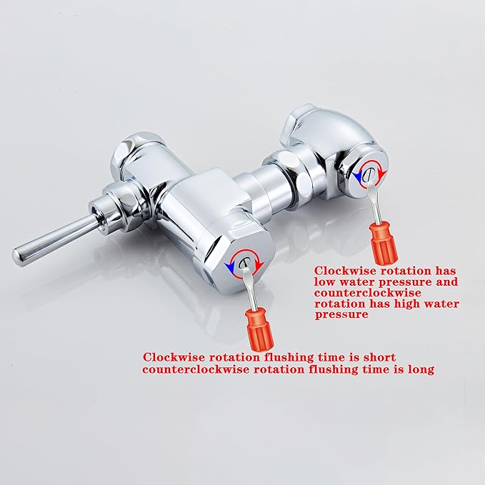 Exposed Manual Urinal Flush Valve Toilet 1 GPF Flushometer Adjustable Water Volume Knob Chrome Polish Finish Suitable for Public Places Hotel Office Market