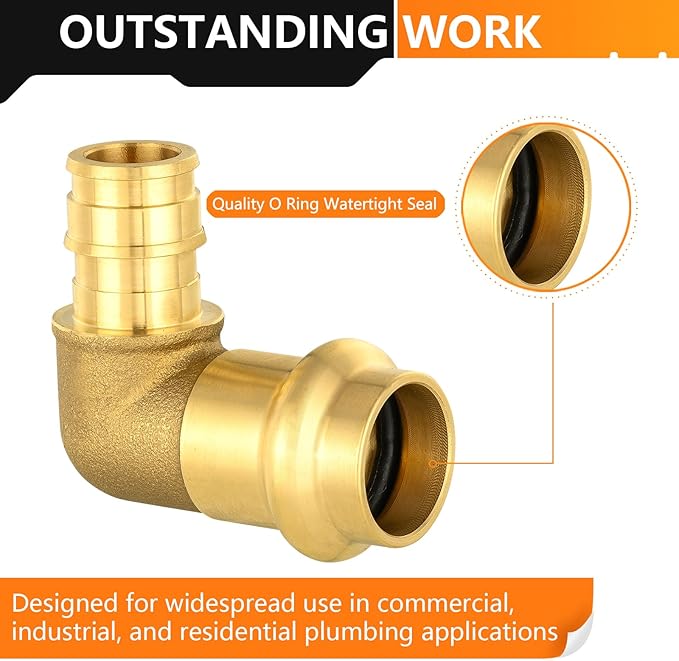 5-Pack HeSun Copper Press Fitting Elbow, 1/2" PRESS X 1/2" PEX-A F1960 Expansion Elbow, LF Brass