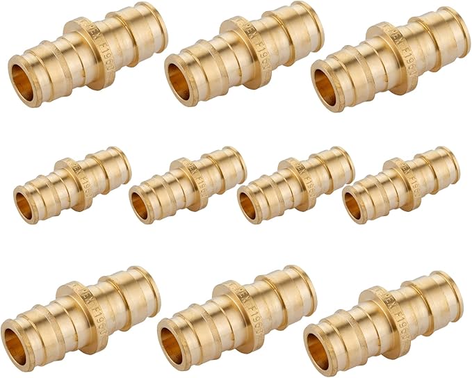 PEX A Expansion Fitting,1/2 Inch F1960 Expansion Brass Coupling,10 Pack 1/2"x 1/2" Straight Coupling for PEX A Pipe Tubing Connection(PEX1960008)