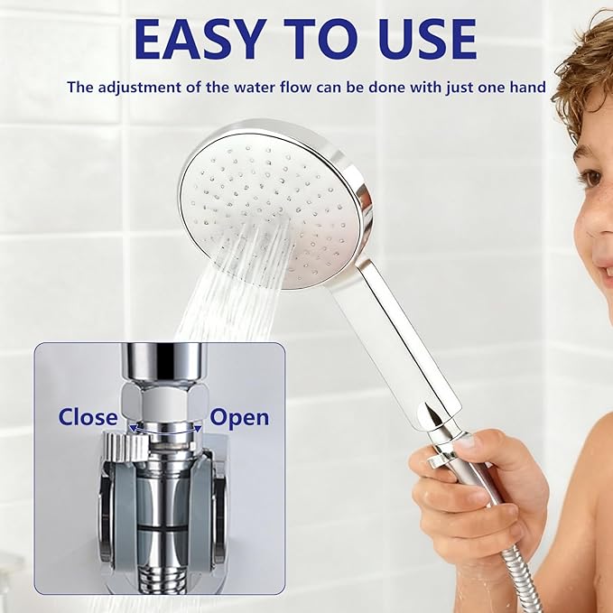 Shower Head Shut Off Valve - Matel Water Flow Control Valve Pressure Regulator G1/2 IPS Brass Shut off Valve, RV Hose Flow Restrictor for Handheld Shower or Bidet Sprayer, Chrome