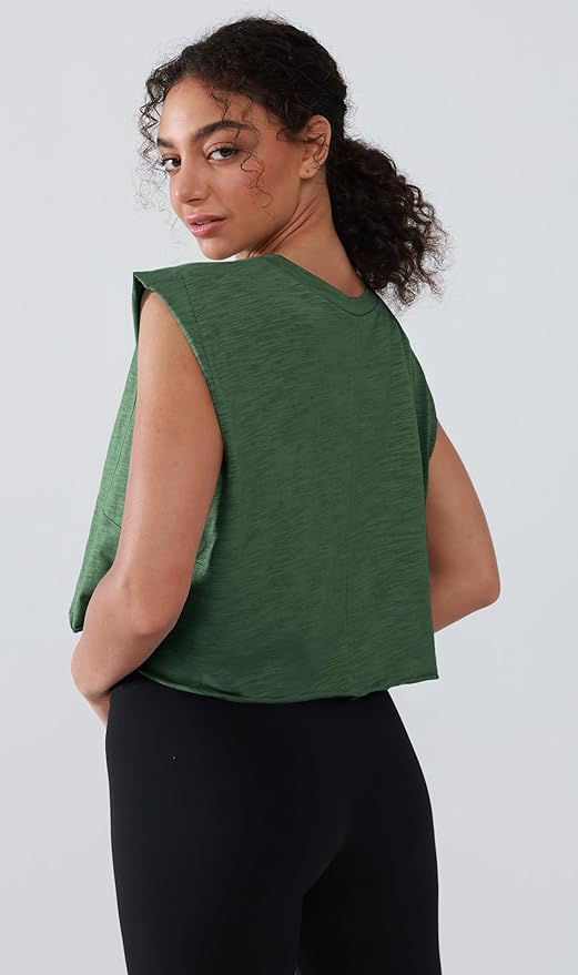 Women’s 100% Cotton Cropped Workout Tank Tops Soft Breathable Loose Fit Muscle Tank for Gym Yoga Running