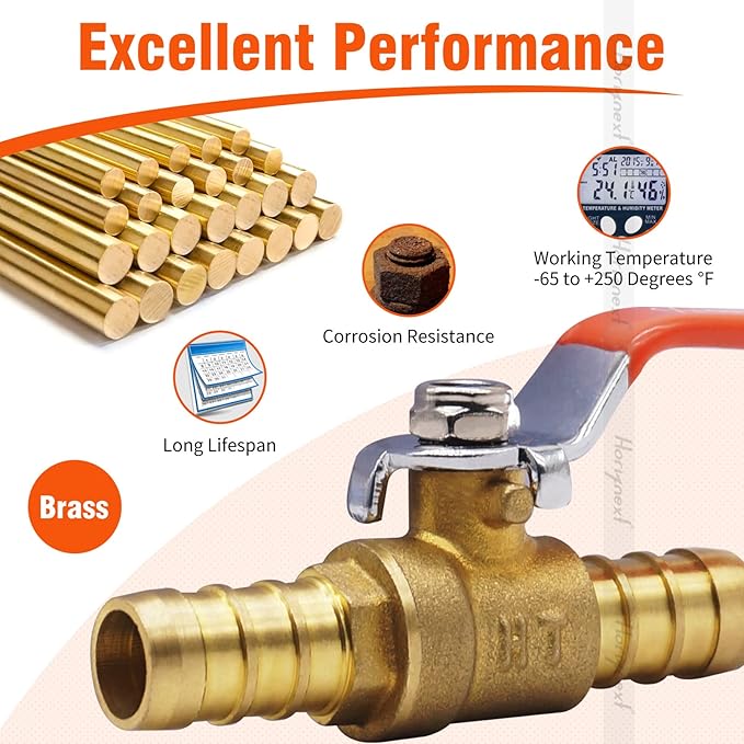 1/2 inch mini 2 way brass barb air ball valve for water gas fuel shut cut off 16mm pex tubing, (2 pcs in pack)