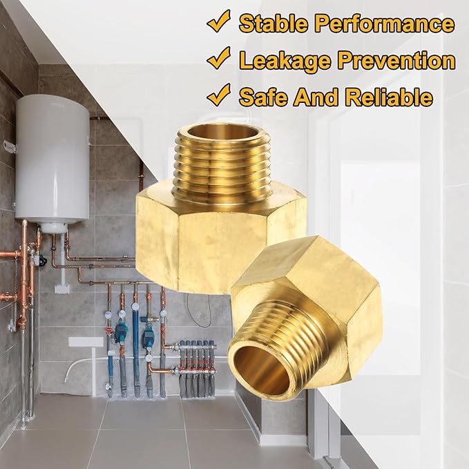 PATIKIL Brass Pipe Fitting, 1Pcs 1/2" NPT Male to 3/4" NPT Female Pipe Reducer Adapter Extension Connectors Brass Fittings for Water Gas Refrigeration