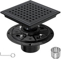 6 Inch Square Shower Floor Drain with Removable Cover Grid Grate, SUS 304 Stainless Steel, Watermark&CUPC Certified, Chrome Finishedt (Black, 6 in)